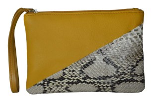Briana Python Sikin & Mustard Yellow Leather Medium Wristlet - $90 image via candywoolley.com