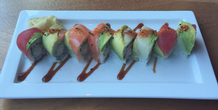 Rainbow Roll - yellowfin tuna, hamachi, salmon, crab, avocado and soy